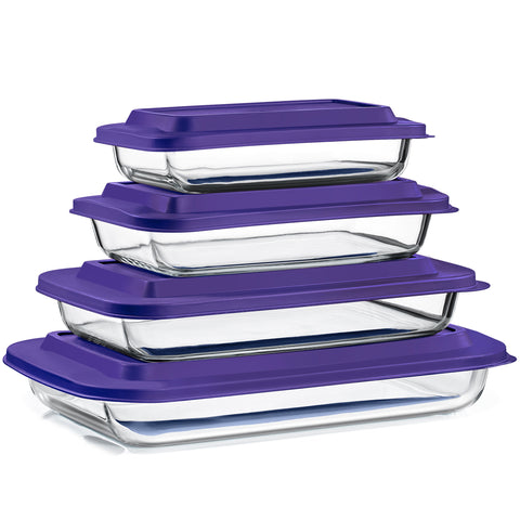 Deep Glass Baking Dish Set with Lids (8 Pcs)