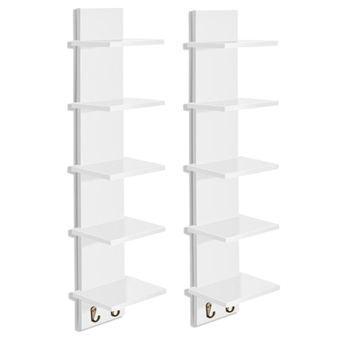 5 Tier Vertical Wall Shelf Unit with Hooks (Set of 2)