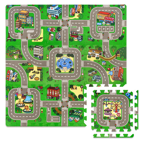 Floor Traffic Play Mat Interlocking Set (9 Pc)