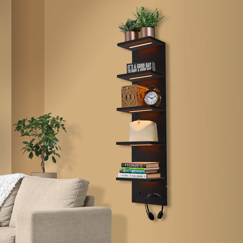 5 Tier Vertical Wall Shelf Unit with LED Lights