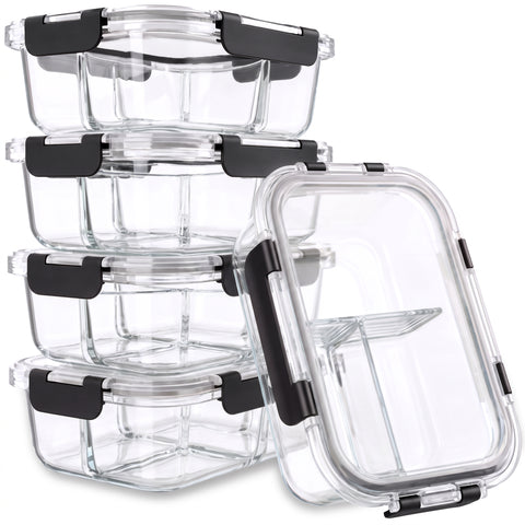 5-Pack 3-Compartment Food Storage Containers with Lids