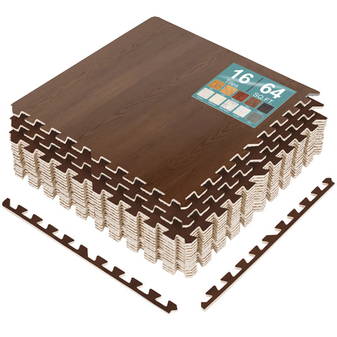16 Tiles 64 Sq ft Wood Grain Foam Mats