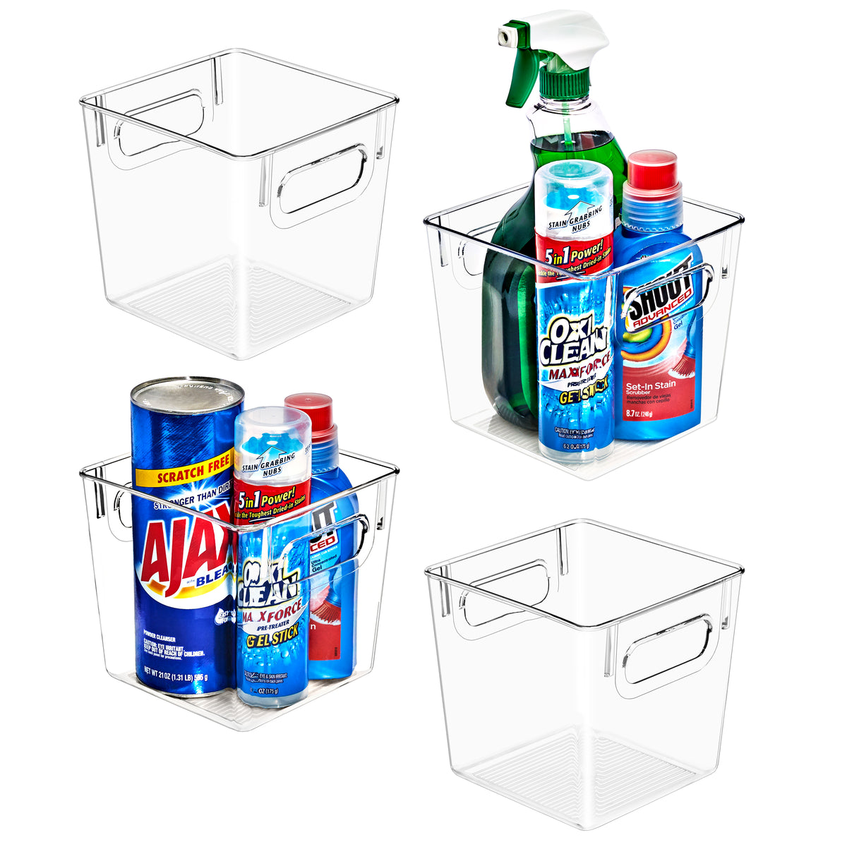 Clear Plastic Storage Bins with Handles for Cleaning Supplies (Small, 4-Pack)