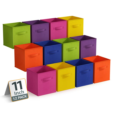 11" Cube Storage Bins 12 Pack Multicolored Set