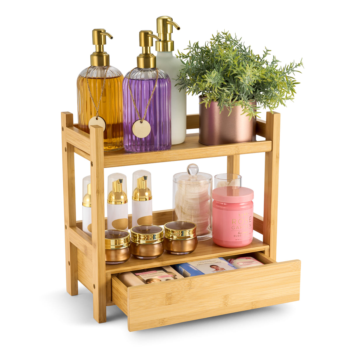 Bamboo Countertop Shelf with Drawer (2 Tier)