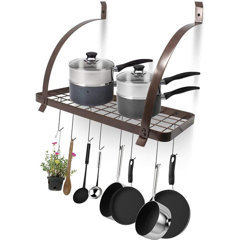 Wall Mounted Pot Rack with Hooks