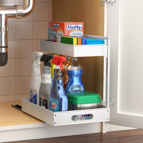 2-Tier Pull Out Under Sink Organizer with Sliding Tracks