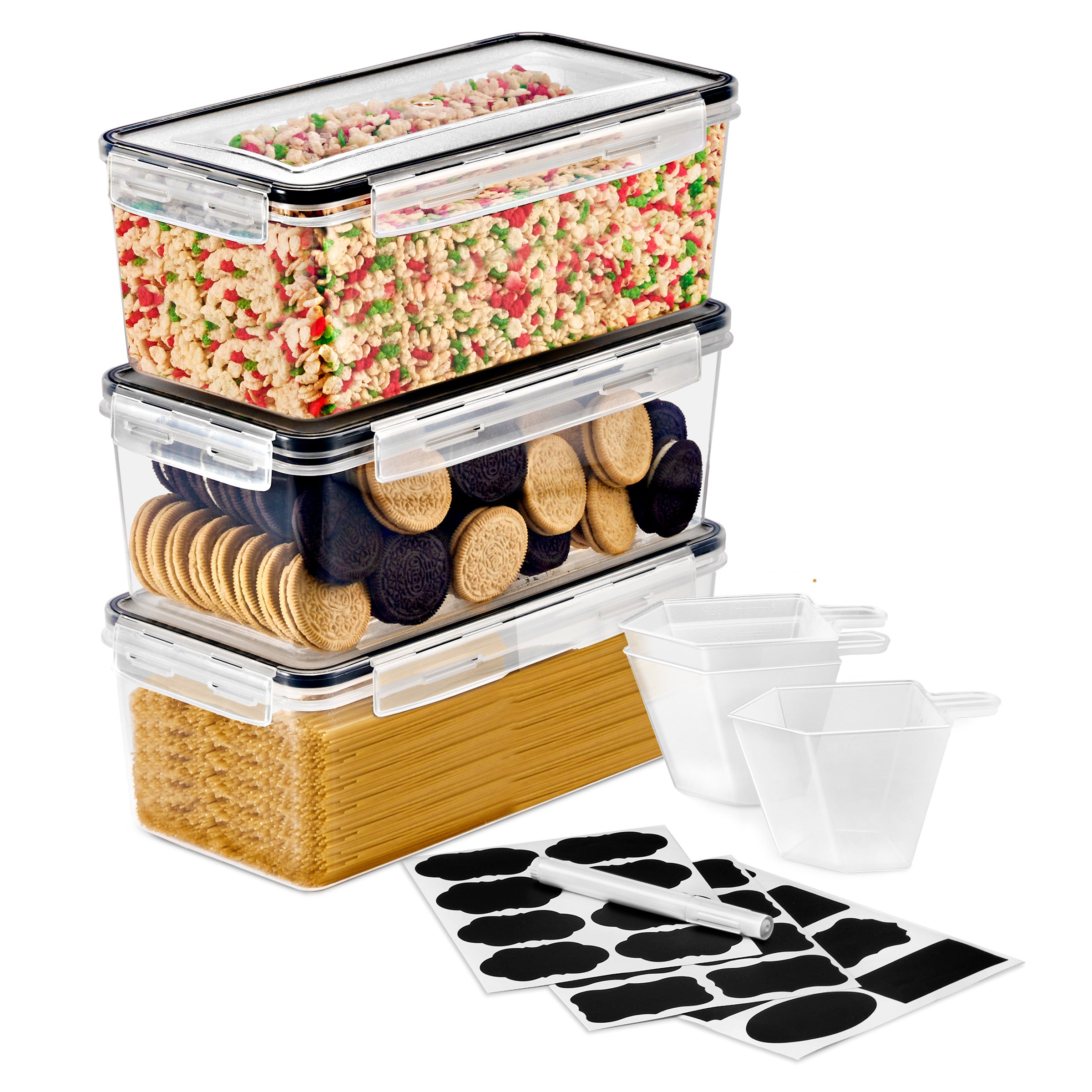 Rectangular Food Storage Long Rectangular Airtight Food Storage Containers with Lids (3 Pack ...