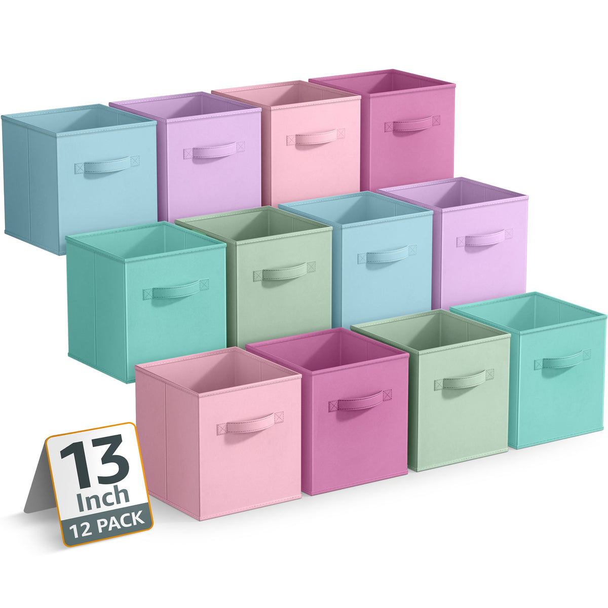 13" Large Cube Storage Bins 12 Pack Multicolored Set - Sorbus Home