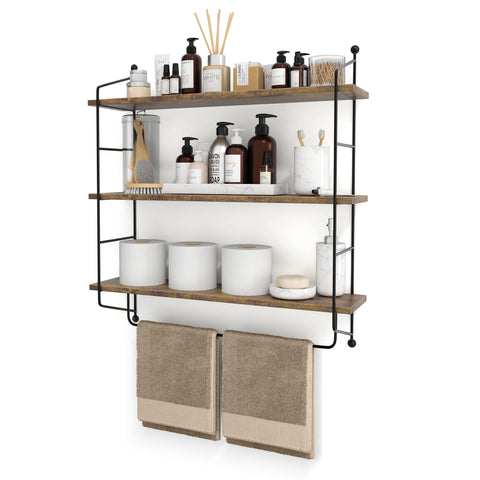 Floating Bathroom Shelf with Metal Brackets (3 Tier)