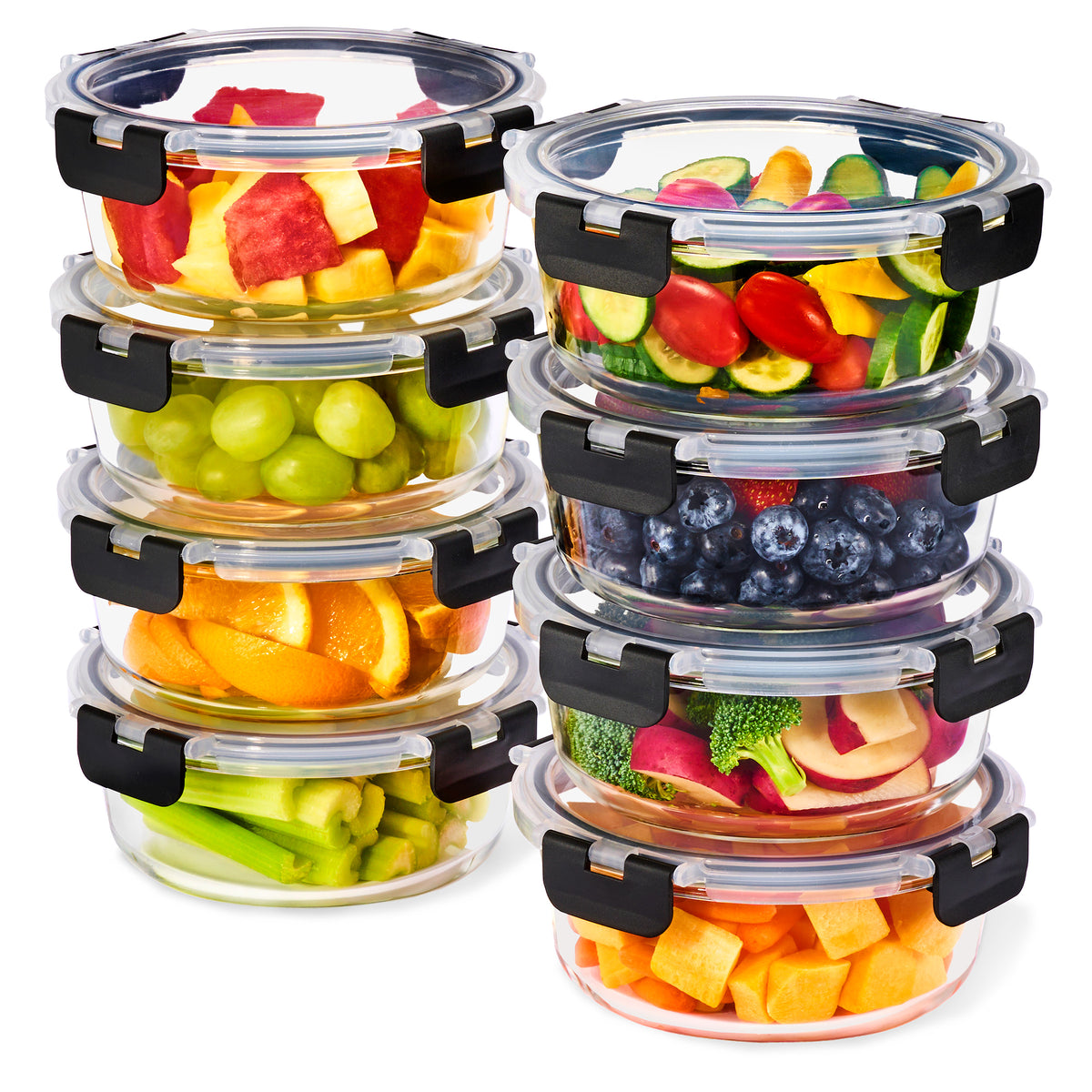 Glass Round Food Containers with Airtight Lids (8 Pack)