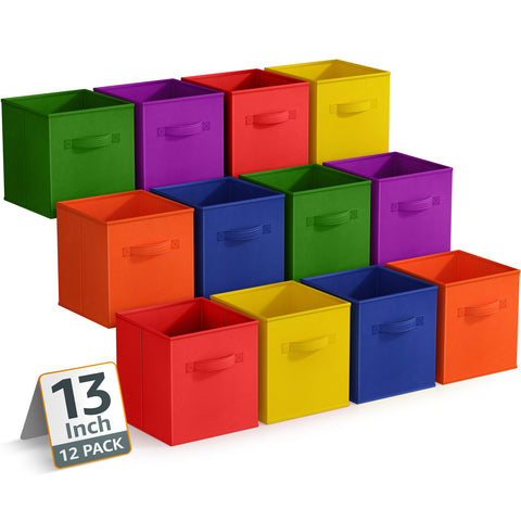 13" Large Cube Storage Bins 12 Pack Multicolored Set