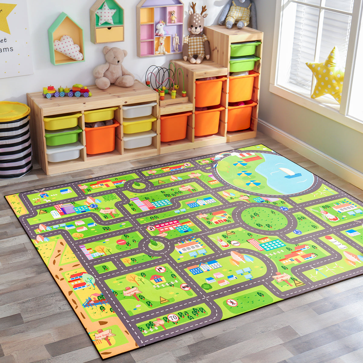 Car Mat Map City Streets Car Road Map Kids Play Mat (L, XL) – Sorbus Home