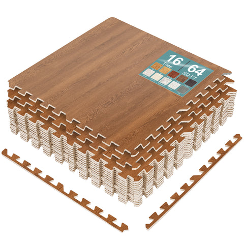 16 Tiles 64 Sq ft Wood Grain Foam Mats