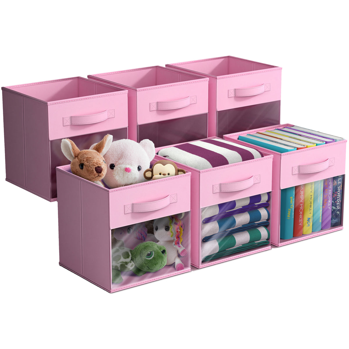 11" Cube Storage Bins with Window (6 Pack, Pastel Set)