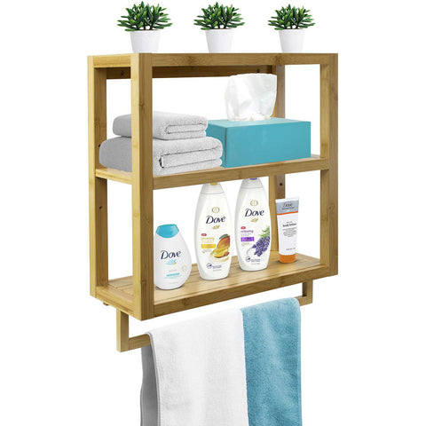 Bamboo Wall Shelf Towel Rack (2 Tier)