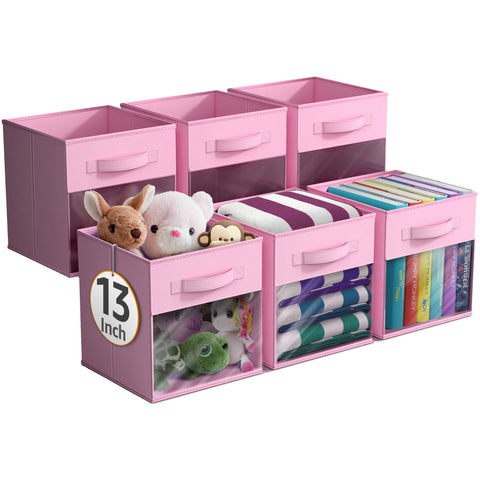 13" Large Cube Storage Bins with Window (6 Pack, Pastel)