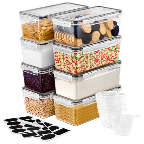 Long Rectangular Airtight Food Storage Containers (8 Pack)