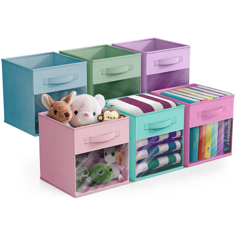 11" Cube Storage Bins with Window (6 Pack, Multi-Colored)