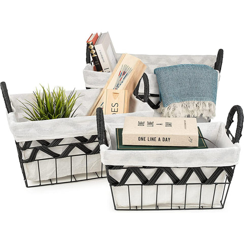 Chevron Wire Baskets with Liner (3 Pc)