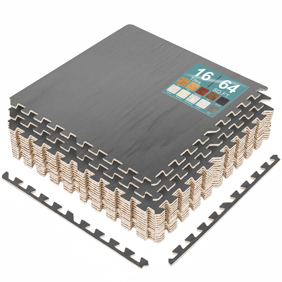 16 Tiles 64 Sq ft Wood Grain Foam Mats