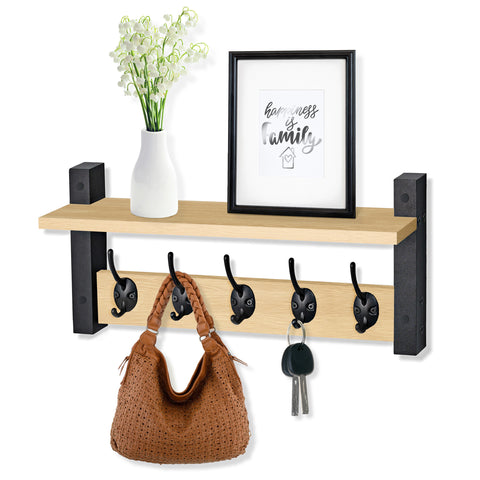 Coat Hooks Wall Mount Floating Shelf (Large & XL)