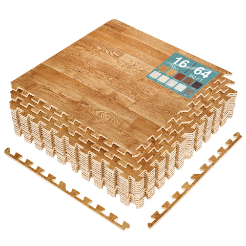 16 Tiles 64 Sq ft Wood Grain Foam Tiles