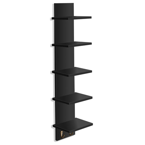 5 Tier Vertical Wall Shelf Unit with Hooks