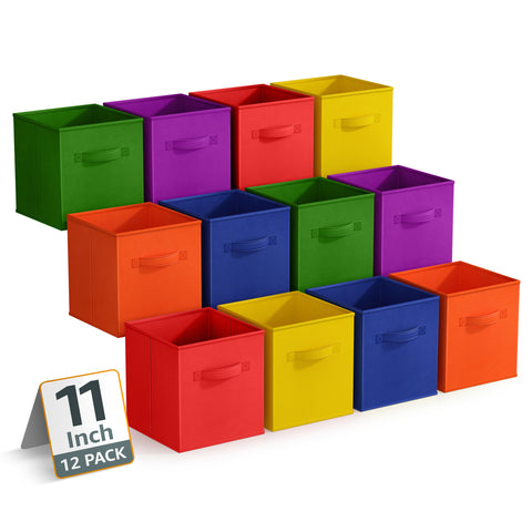 11" Cube Storage Bins 12 Pack Multicolored Set