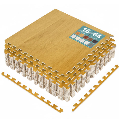 16 Tiles 64 Sq ft Wood Grain Foam Mats
