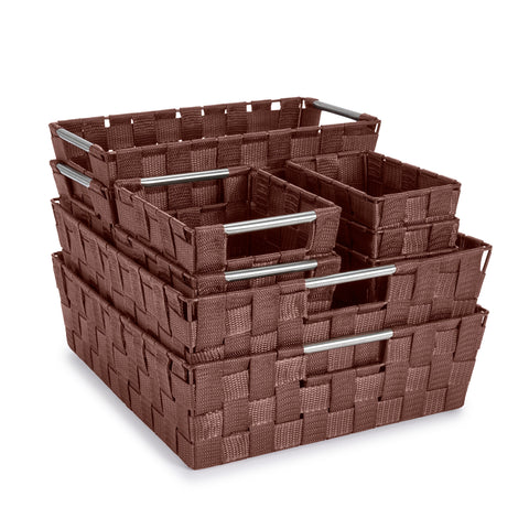 Basket Bin Flat Set Double Woven (9 Pack)