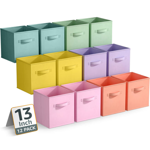 13" Large Cube Storage Bins 12 Pack Multicolored Set