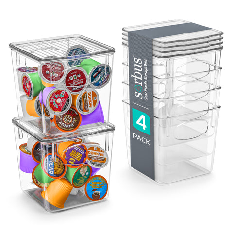 Clear Container Bins w/ Lids for K Cup Storage (Small)