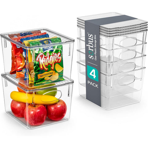 Plastic Container Bins with Lids Set