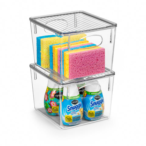 Clear Plastic Bins w/ Lids for Cleaning Supplies (Medium)