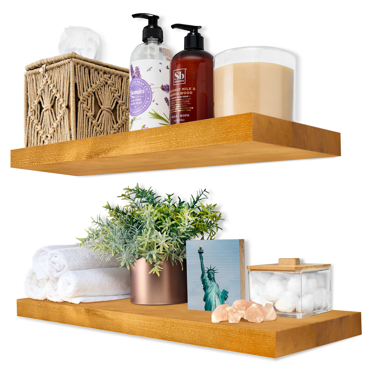 Solid Wood Floating Shelves (16”, Set of 2)