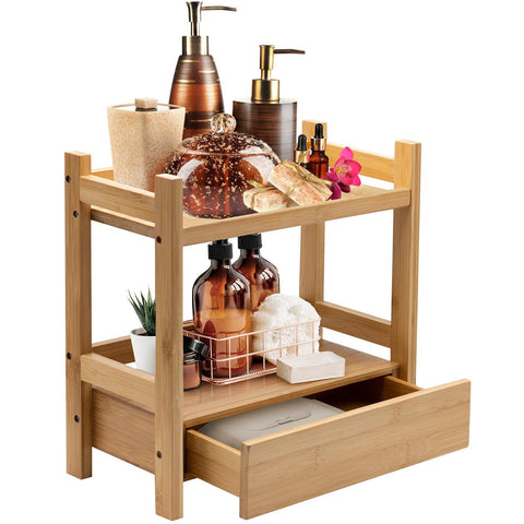 Bamboo Countertop Shelf with Drawer (2 Tier)