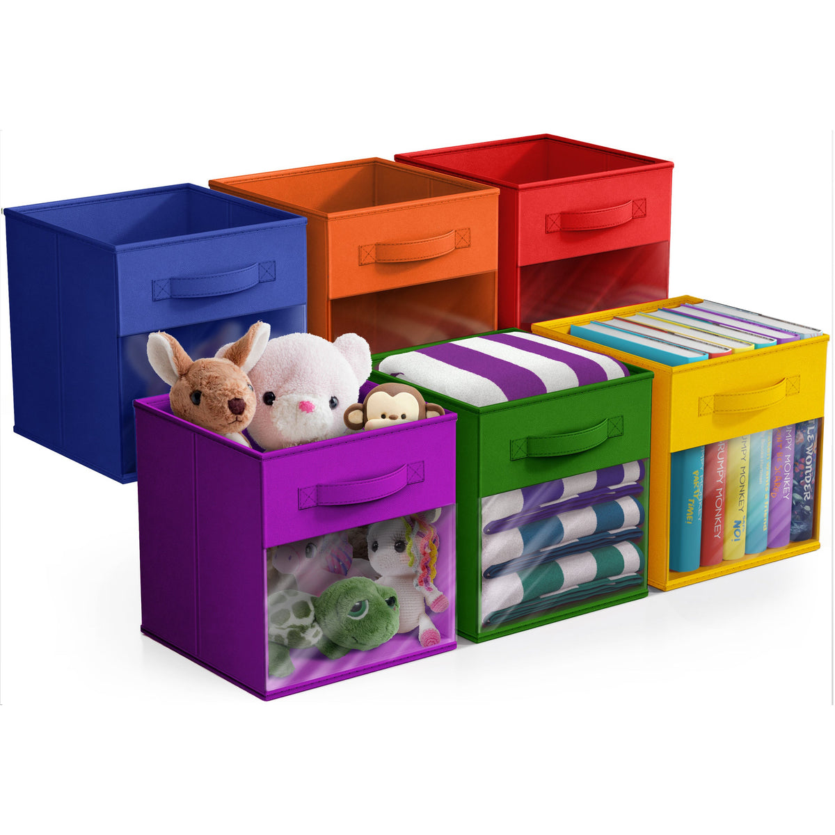 11" Cube Storage Bins with Window (6 Pack, Multi-Colored)