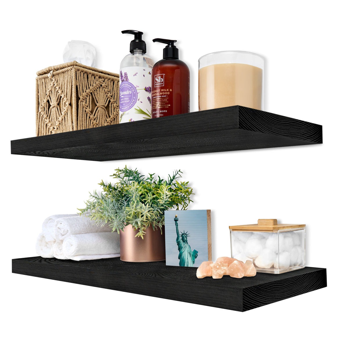 Solid Wood Floating Shelves (Set of 2, 24”)