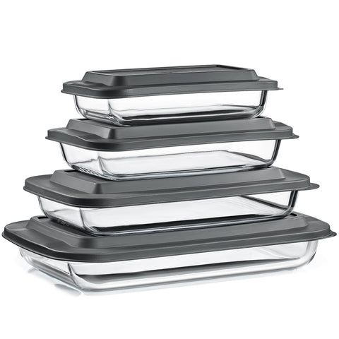 Deep Glass Baking Dish Set with Lids (8 Pcs)