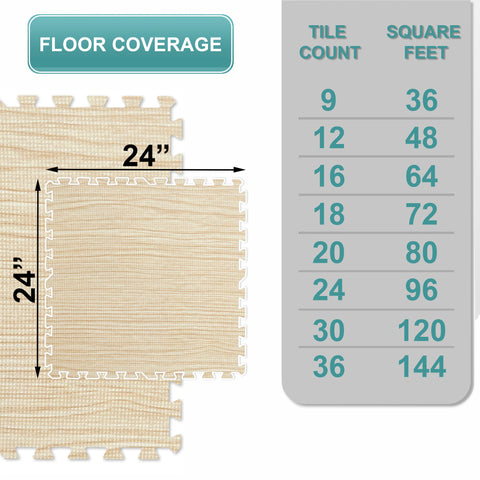 16 Tiles 64 Sq ft Wood Grain Foam Tiles