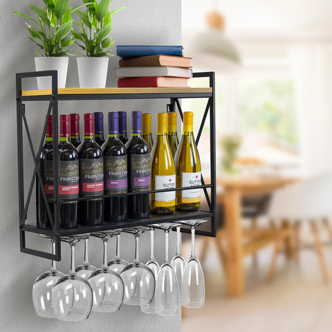 12 Bottle Wine Bottle Stemware Shelf (2 Tier)