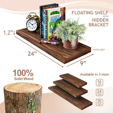 Solid Wood Floating Shelves (Set of 2, 24”)