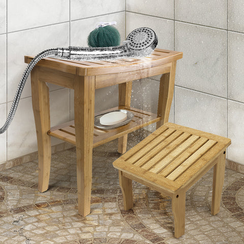 Bamboo Shower Bench and Foot Stool Set