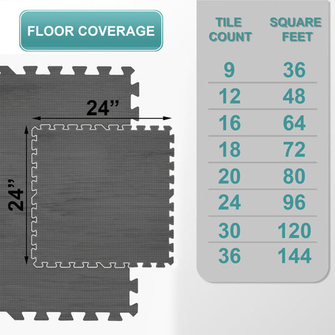 16 Tiles 64 Sq ft Wood Grain Foam Mats
