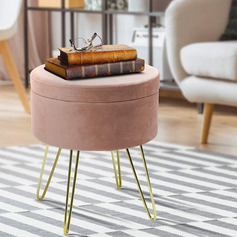 Velvet Footrest Storage with Gold Legs