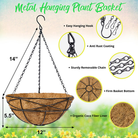 Hanging Planter Baskets w/Coco Liner (4 Pack)