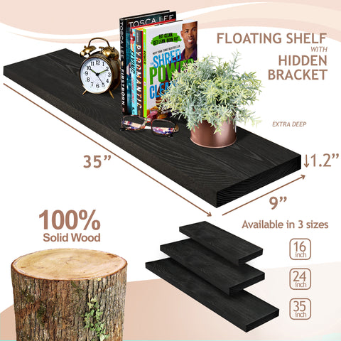 Solid Wood Floating Shelves (35”, Set of 2)