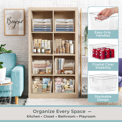 Clear Cube Storage Bins with Handles