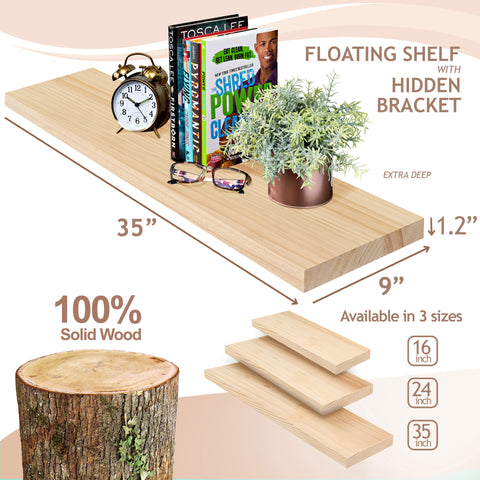 Solid Wood Floating Shelves (35”, Set of 2)